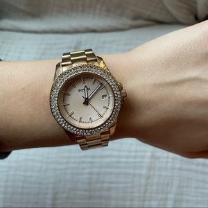 Rose Gold & Crystal Fossil Watch